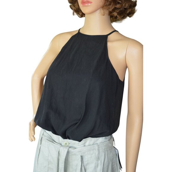 NWT Anthropologie Cloth and Stone Black High Neck Tank Size Petite XS Button Bac - Picture 3 of 8